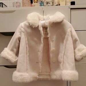 First Impressions White Kids Pea Coat with Faux Fur